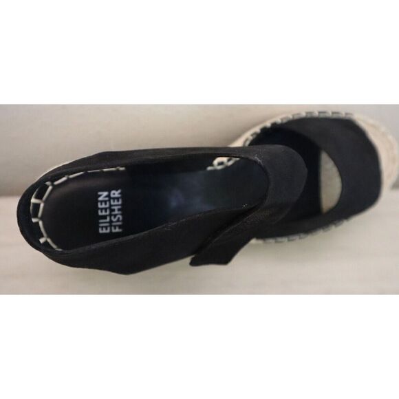 Eileen Fisher Women's Sz 8.5M Black Weslia Jute Wrapped Wedge Sandals SIB - Picture 5 of 10